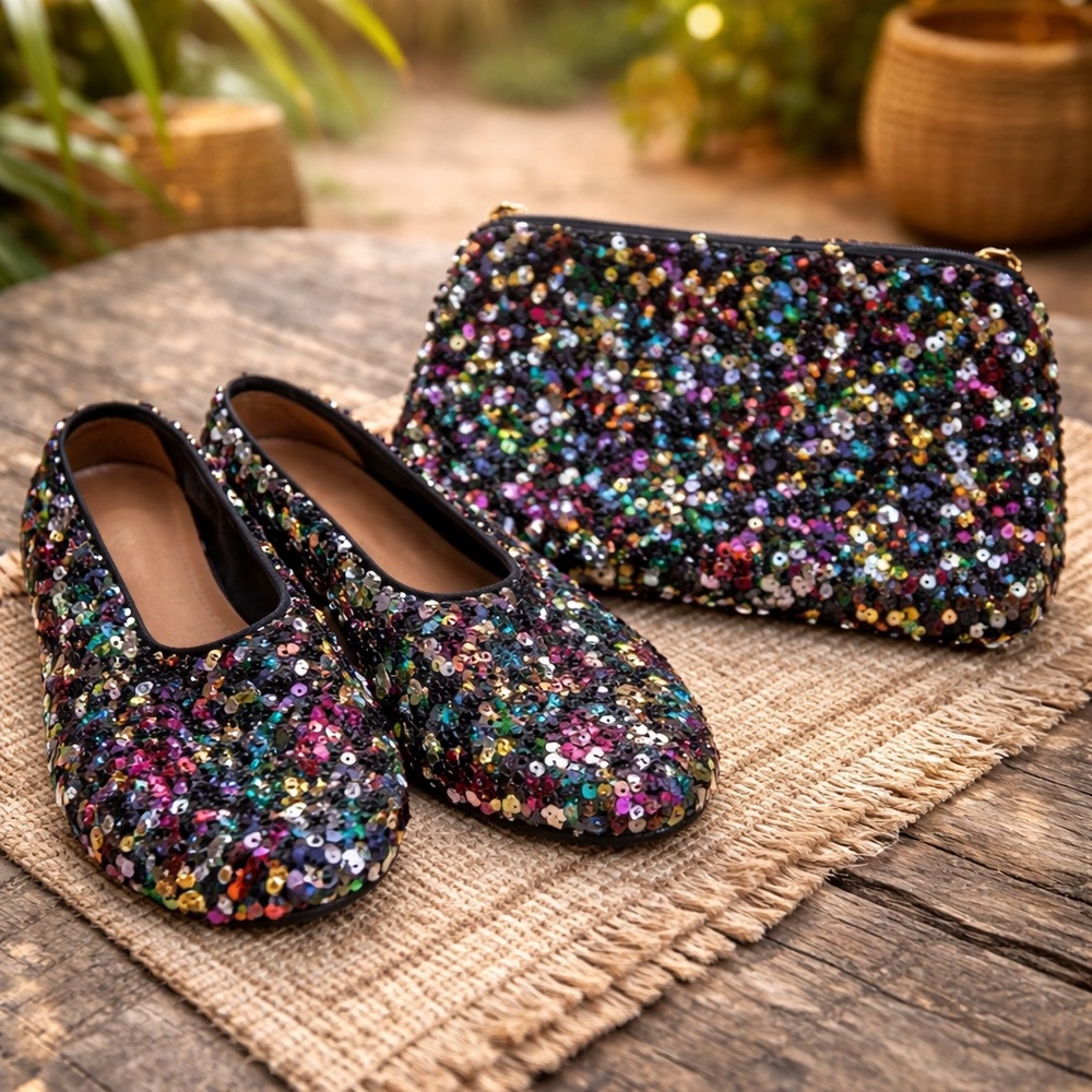 Colorful Sequin Slippers with Matching Bag